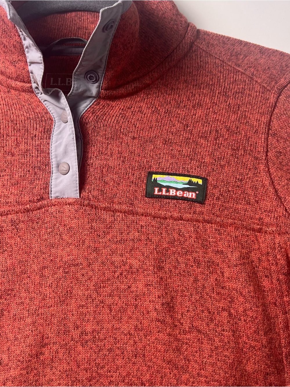 L.L.Bean Womens S Red Snap-Neck Mock Neck Pullover Sweater Pockets Outdoors Cozy - Picture 4 of 10